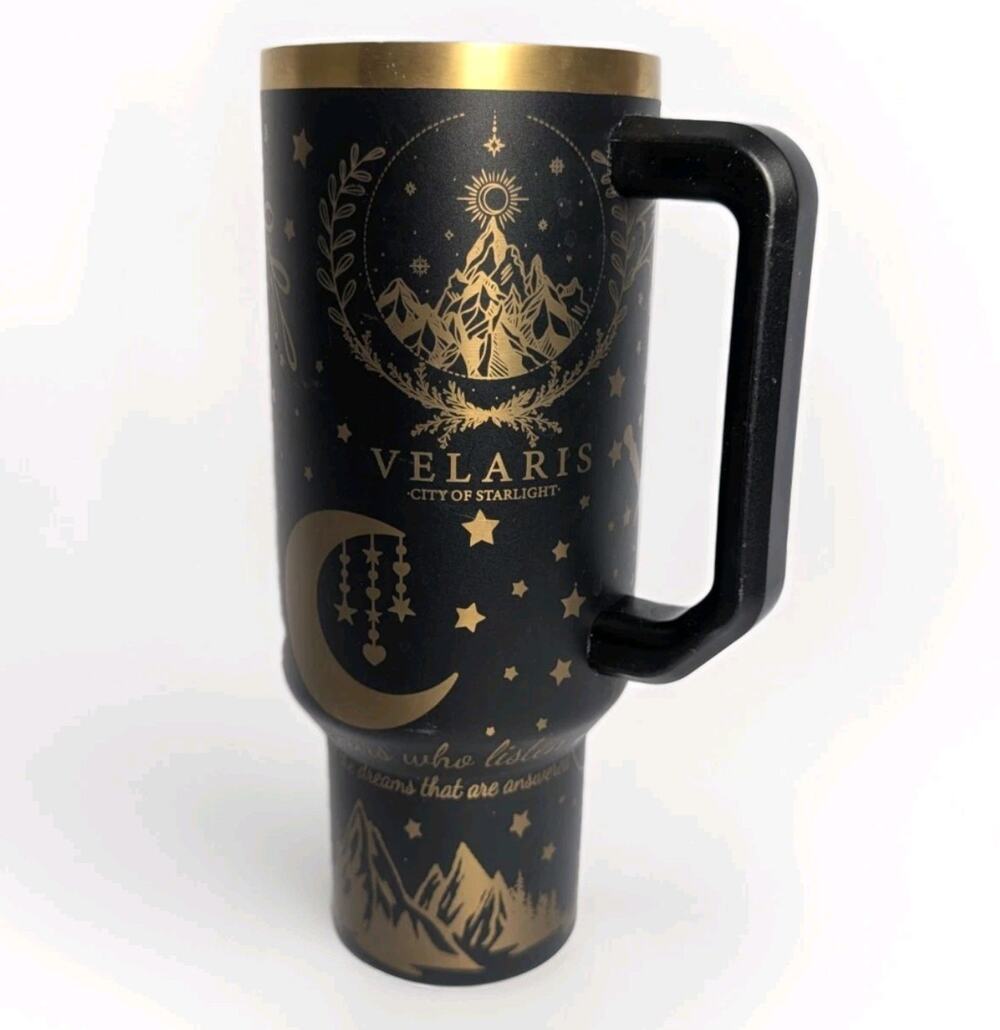 Velaris City of Starlight ACOTAR Engraved Tumbler 40oz Tumbler Black Gold Mug